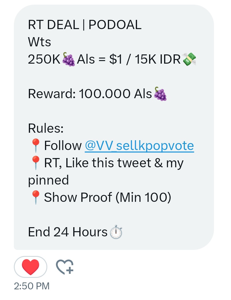 Allinmoon2's tweet photo. Let's finish this early pretties \⁠(⁠ϋ⁠)⁠/⁠♩

RT DEAL | PODOAL
Wts
250K🍇Als = $1 / 15K IDR💸

Reward: 100.000 Als🍇

Rules:
📍Follow @VV_sellkpopvote  
📍RT, Like this tweet &amp; my pinned 
📍Show Proof (Min 100)

End 24 Hours⏱️

#성한빈 #SUNGHANBIN #BetYourALLIN https://t.co/5QjFSv9npK