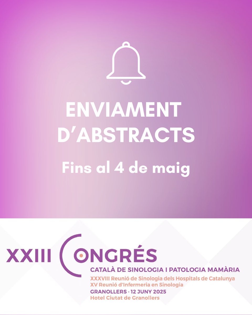 scsinologia's tweet photo. Vols presentar el teu pòster al XXIII Congrés Català de Sinologia i Patologia Mamària? Recorda que tens fins al 4 de maig per enviar el teu abstract.

🗣️ Una oportunitat per donar visibilitat a la recerca i compartir-la amb la comunitat científica.

 👉 https://t.co/dyKIN5CiV1 https://t.co/hEEEqQIW6O