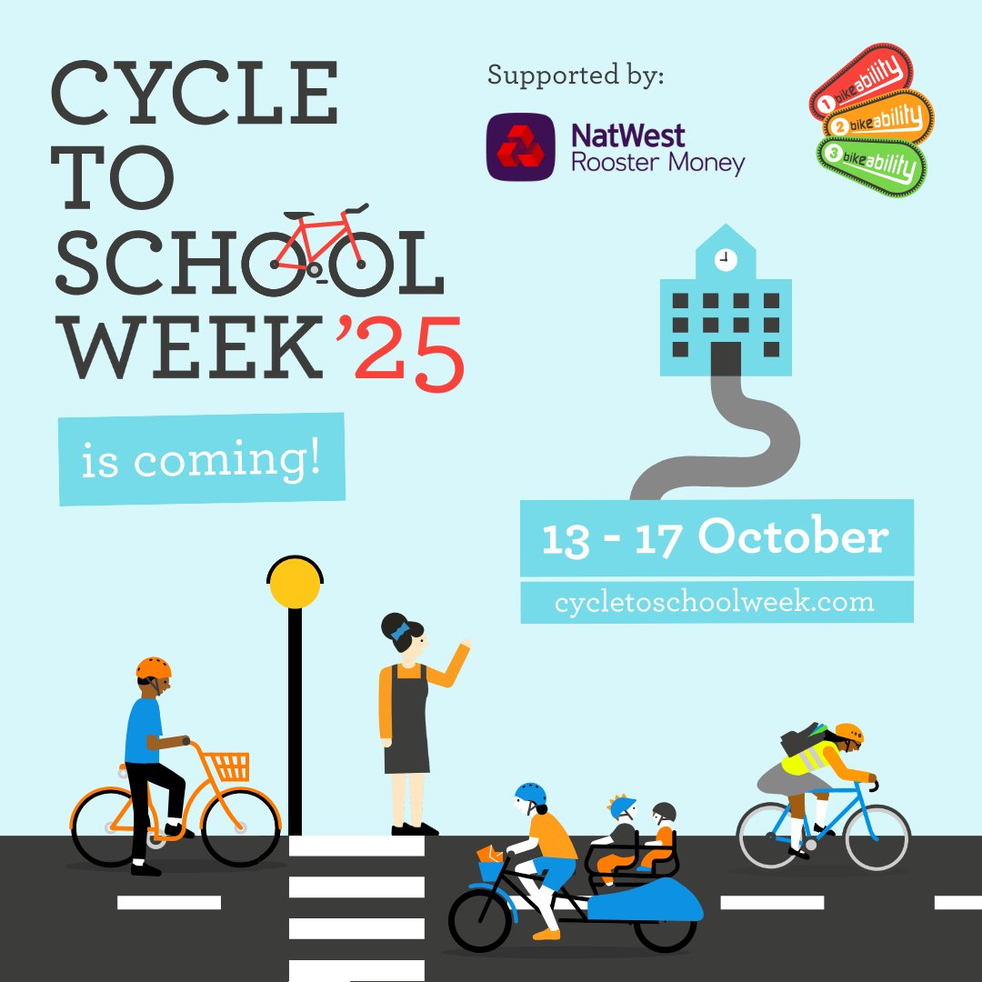 Bikeability (@bikeabilityuk) on Twitter photo Cycle to School Week is back! Supported by <a href="/rooster_money/">NatWest Rooster Money</a> ๐ฒ๐ซ
Saddle up for #CycleToSchoolWeek 2025 from 13-17 October for your school, your family, and the planet! ๐
Sign up and be the first to hear about this year's campaign at cycletoschoolweek.com Cycle to School Week is back! Supported by <a href="/rooster_money/">NatWest Rooster Money</a> ๐ฒ๐ซ
Saddle up for #CycleToSchoolWeek 2025 from 13-17 October for your school, your family, and the planet! ๐
Sign up and be the first to hear about this year's campaign at cycletoschoolweek.com