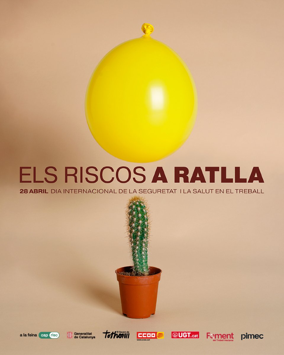 L’Institut Català de Seguretat i Salut Laboral (ICSSL), celebren amb tots els agents de la prevenció i amb tota la ciutadania, avui 28 d’abril, el Dia Internacional de la Seguretat i la Salut en el Treball.

<a href="/alafeinacaprisc/">A la feina cap risc</a> #28aDiaMundialdeSST #28PRL #CATTE #TerresdelEbre
