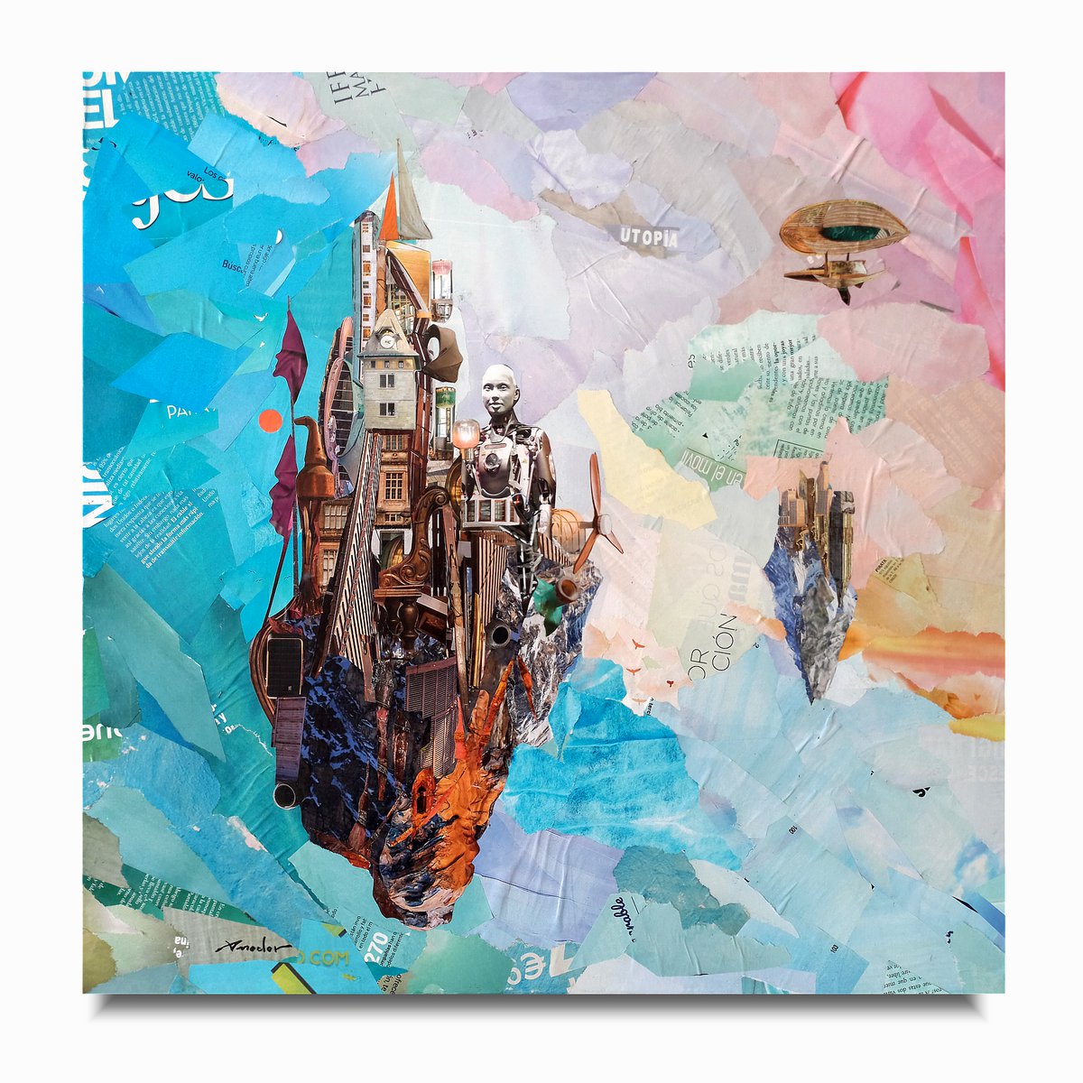 "Utopía"

#collage  analógico empleando 100% papel de revistas descartadas sobre lienzo. 50x50cm.

Recortes como pinceladas para crear paisajes imaginados.

#collageartist #collageart #recycle #analogcollage #collagist #artist #steampunk #ContemporaryArt #art #arte