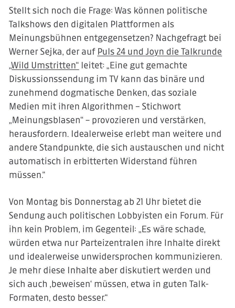 Gefragt von der Kleinen Zeitung, was politische Talkshows leisten könnten und sollten. Danke an Kollegin Susanne Rakowitz!