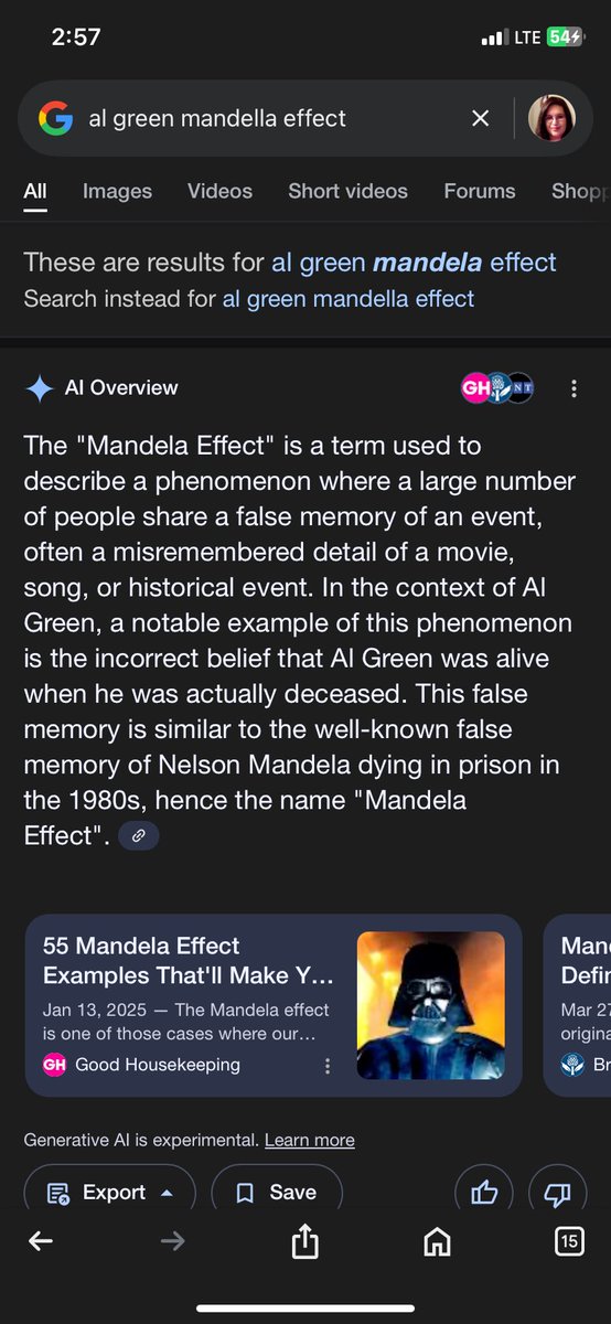 srayfield13's tweet photo. @NahNahBad Google ai just told me he was dead. 🤦🏻‍♀️🤔
(7th line - sentence starts on 5th line “In the context of Al Green, a notable example of this phenomenon…”) https://t.co/f1x5criY64