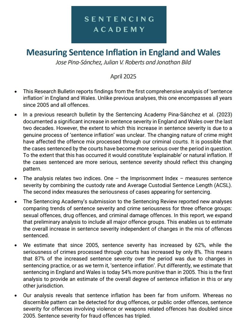 New research finds "sentencing in England and Wales is today 54% more punitive than in 2005", having taken account of the offence mix. Link in the reply.