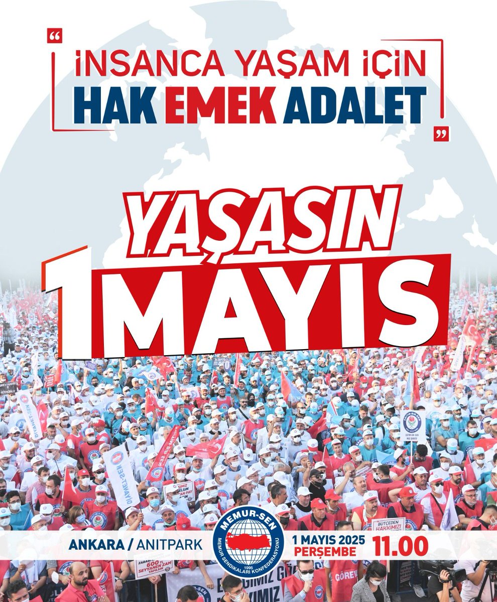İnsanca Yaşam için,
Hak-Emek-Adalet için,
1 Mayıs’ta Ankara’dayız
 
Memur-Sen olarak ‘1 Mayıs Emek ve Dayanışma Günü’nde Ankara’da buluşuyoruz.

🕚 11.00  📍ANKARA-ANITPARK