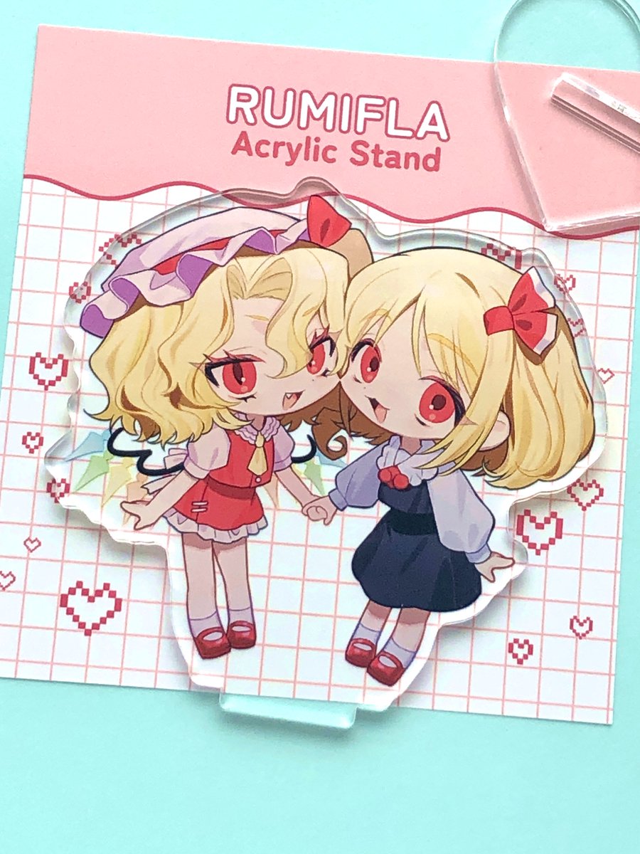 フランドール・スカーレット ,ルーミア(東方プロジェクト) 「春例で頒布するルミフラアクリルスタンドです!台座はハート型#例大祭22 #第二十」|るぼんちょのイラスト