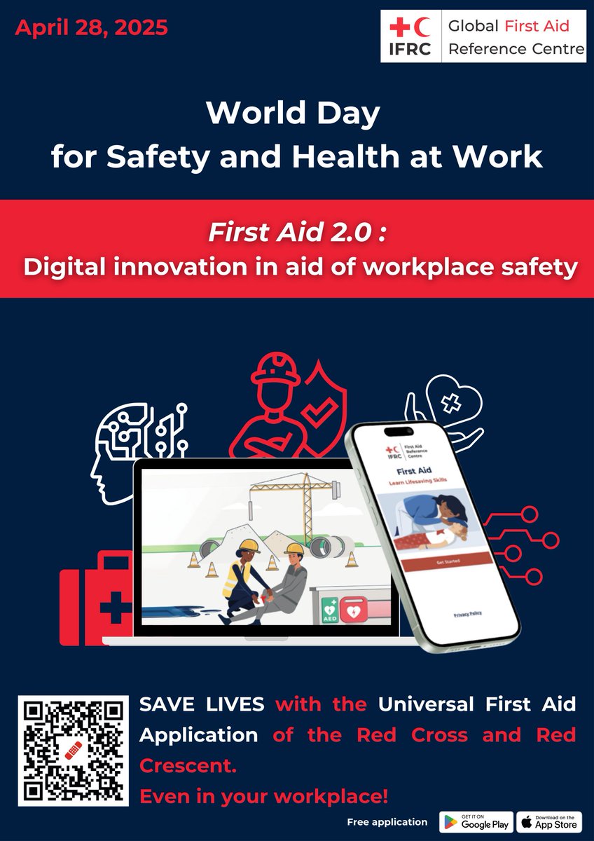 [World Day for Safety and Health at Work #2025]
👉Technology can help you save lives in your workplace!
📲 With the IFRC Universal First Aid #App, learn anytime and manage emergencies effectively.
#SafeDay #FirstAid <a href="/ilo/">International Labour Organization</a> @IFRC