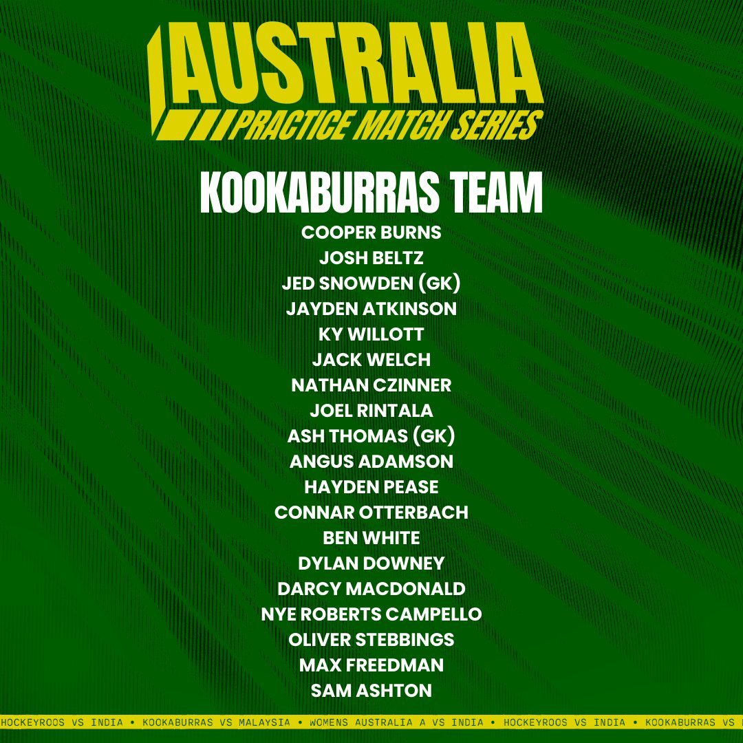 Kookaburras (@kookaburras) on Twitter photo Here's your Kookaburras team to take on Malaysia tonight.
Tune in to livehockey.com.au from 4:10pm AWST (6:10pm AEST) to catch the action LIVE!
*Because these games are not sanctioned international matches, players do not receive official caps for their appearance. Here's your Kookaburras team to take on Malaysia tonight.
Tune in to livehockey.com.au from 4:10pm AWST (6:10pm AEST) to catch the action LIVE!
*Because these games are not sanctioned international matches, players do not receive official caps for their appearance.