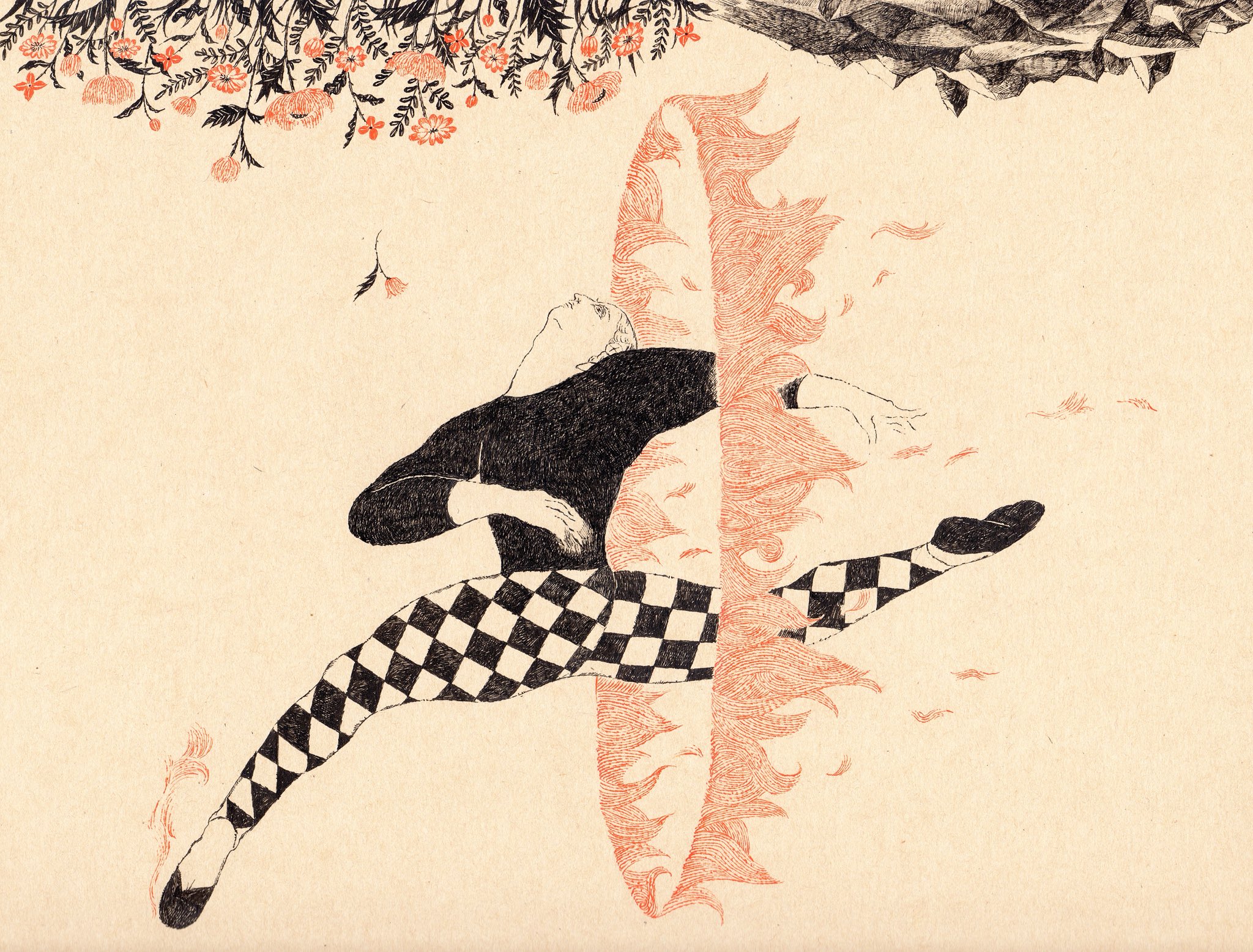 原画 杉本さなえ SANAE SUGIMOTO Dragon Skirt Through The Firehoop (print) - Sugimoto Sanae | two persimmons