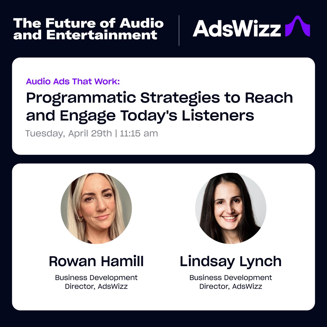 Don't miss our very own Rowan Hamill and Lindsay Lynch this week at @adwanteduk's The Future of Audio and Entertainment, sharing the latest on #programmatic audio advertising strategies to reach and engage your audience. 📈🎧✨