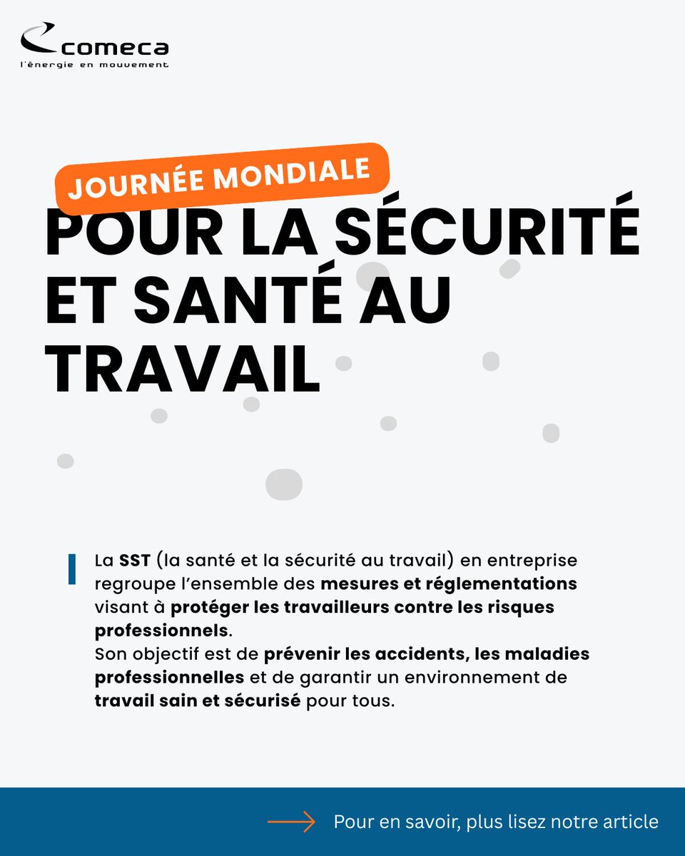 #JournéeMondiale de la sécurité et santé au travail 👷‍♀️

Chez #COMECA, la sécurité et le bien-être de nos collaborateurs sont au cœur de nos priorités. 🌱🌍.

En savoir plus sur notre engagement :
hubs.ly/Q03jRvDj0

#SST #SécuritéAuTravail #BienÊtre #Comeca #RSE #Engagement
