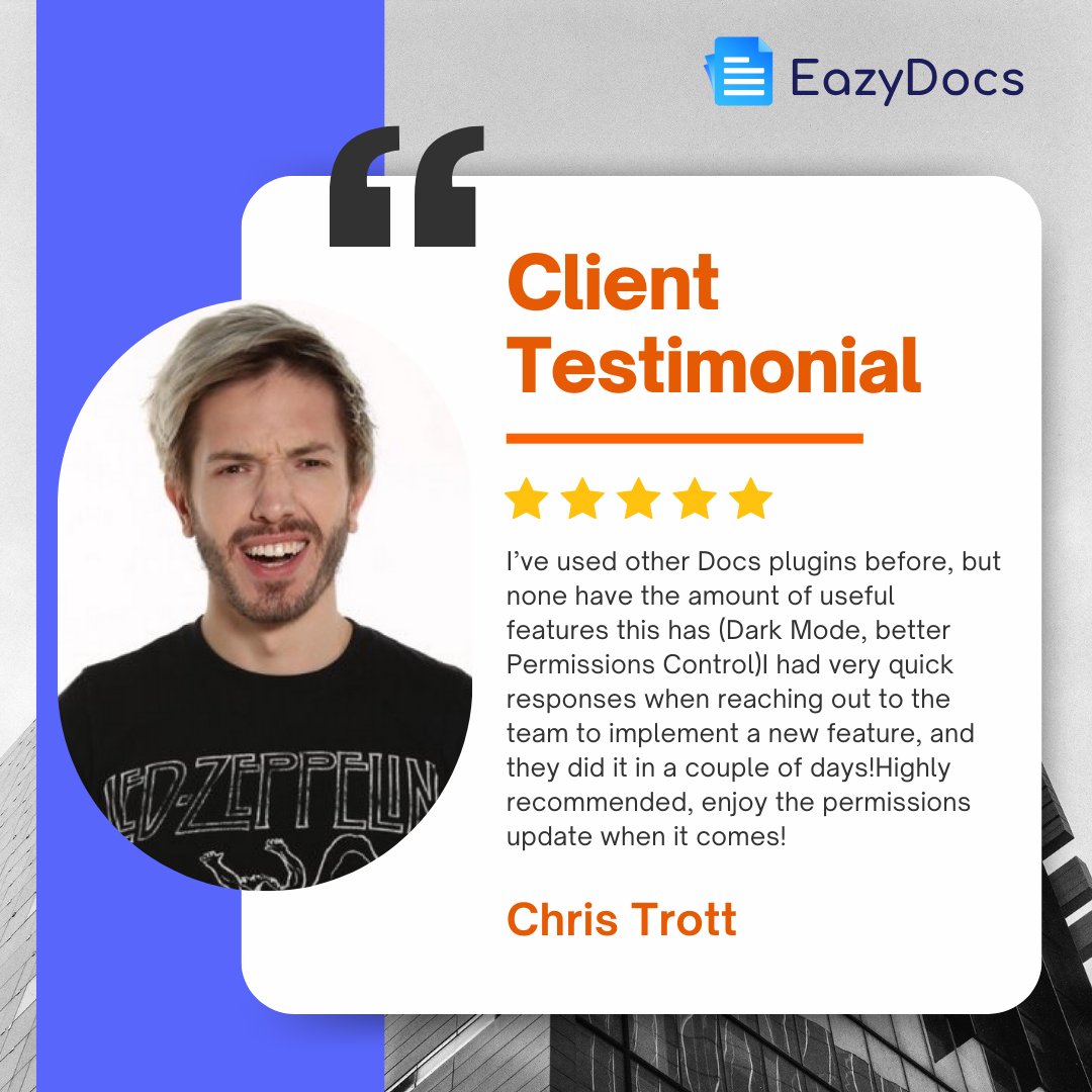 spider_themes's tweet image. 🌟 Another 5-Star Review for EazyDocs! 🌟

Our users continue to love EazyDocs for its easy setup, powerful features, and smooth documentation experience. 📚✨
A big THANK YOU to our amazing community for trusting us and appreciating our work! 🙌

#EazyDocs #WordPressPlugin