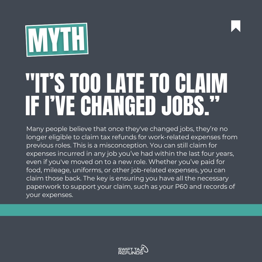 Myth-Busting Monday👊

❌Myth: "It’s too late to claim if I’ve changed jobs."

✅Fact: You can still claim tax refunds for up to 4 years after changing jobs! As long as you have the necessary paperwork, you can claim for past roles

Start today!👉hubs.li/Q0320xXJ0