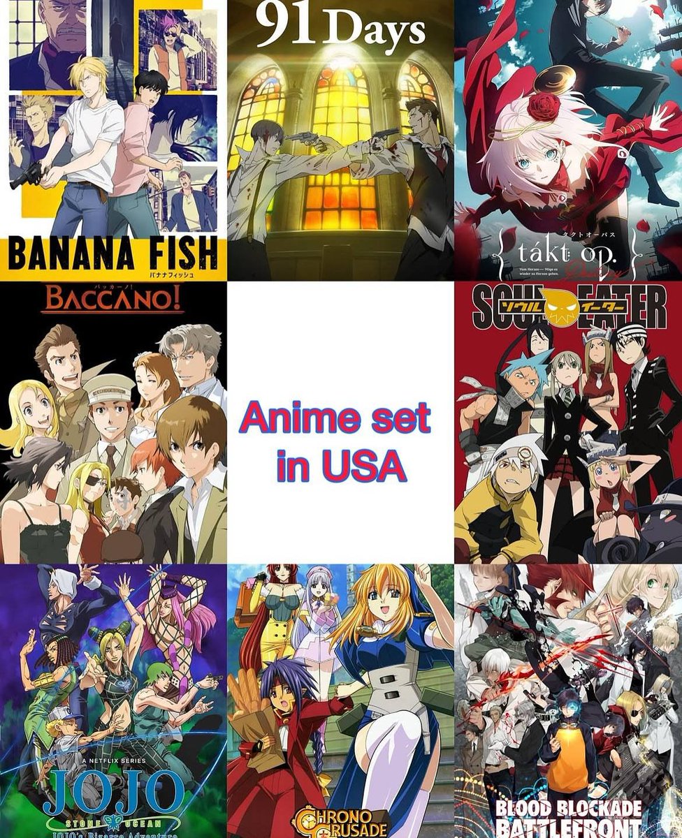 bebopcore's tweet image. Animes and where they are set.