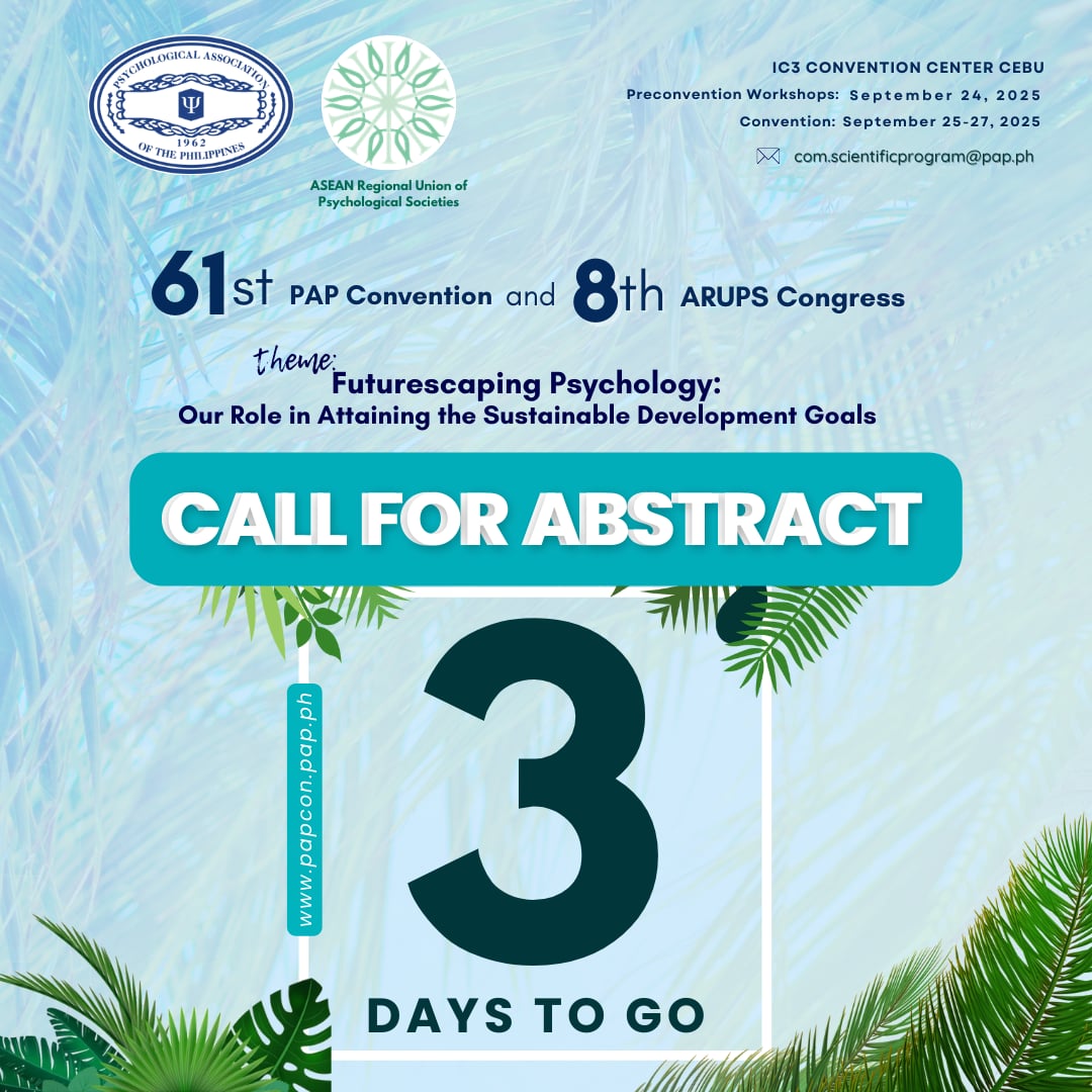 PAP1962Official's tweet photo. 3 Days Left! Submit your abstracts by April 30! Join the PAP in Futurescaping Psychology and shaping our role in achieving the Sustainable Development Goals! The future starts with you. For more details, please visit https://t.co/6TTuHb8vWn https://t.co/AutsS4x422