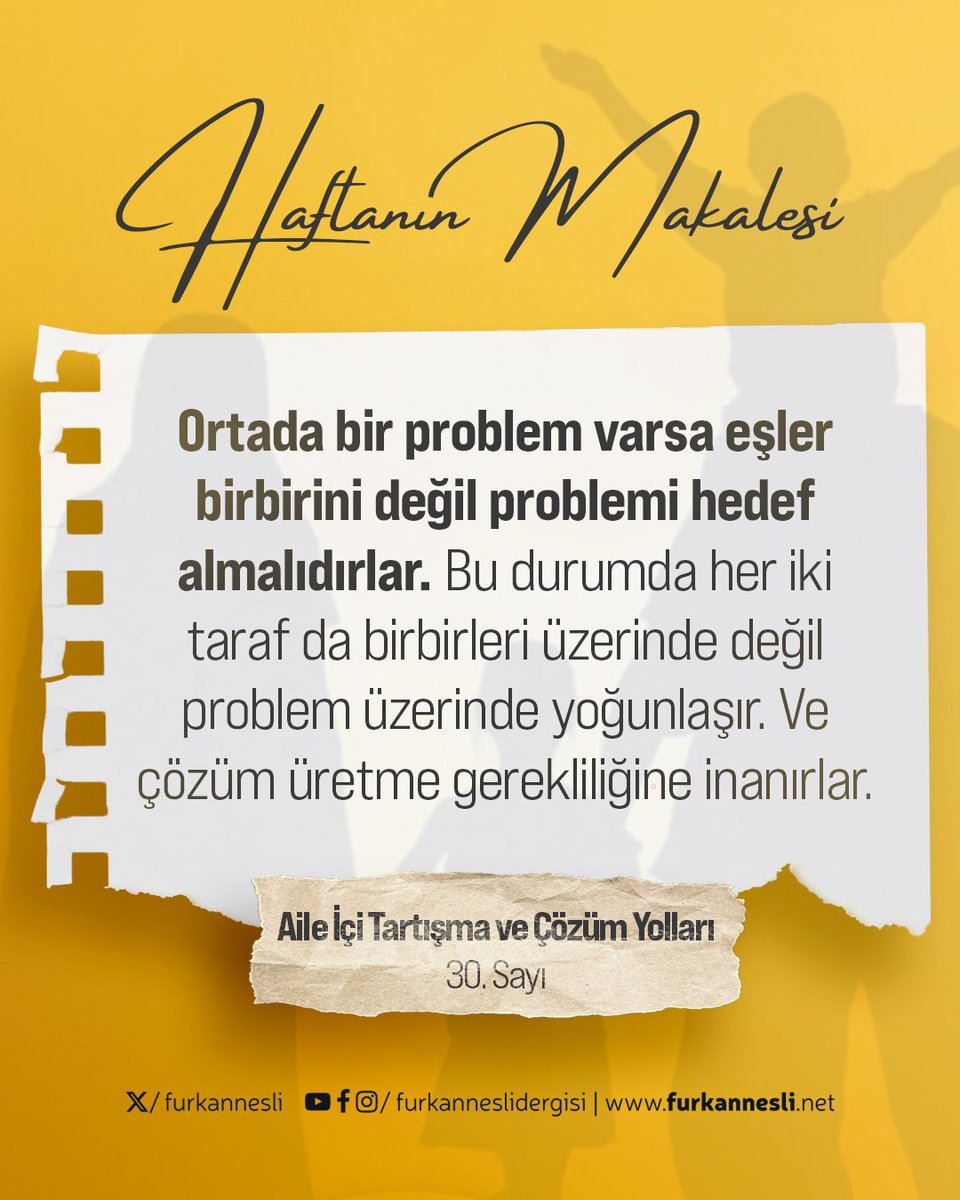 furkannesli's tweet photo. Haftaya Furkan Nesli ile Başlayın 🎯 

📃 Haftanın Makalesi: Aile İçi Tartışma ve Çözüm Yolları

Ortada bir problem varsa eşler birbirini değil problemi hedef almalıdırlar. Bu durumda her iki taraf da birbirleri üzerinde değil problem üzerinde yoğunlaşır. Ve çözüm üretme gerekliliğine inanırlar.

📲Yazının tamamını okumak için: https://t.co/mognY0NhLK