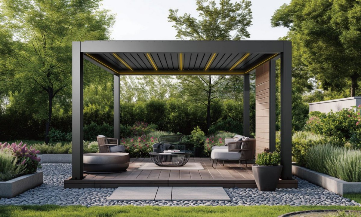 Skykk88Kay's tweet photo. The starry pergola is a semi-permanent aluminum pergola with single-layer innovative louvres to provide a shadedoutdoor area for all of common residential outdoor area. 

#pergola #villa #louvres #outdoor #shade #residential #hospitality #roof #mesh #fabric #waterproof #premium https://t.co/VHYzxHx18W