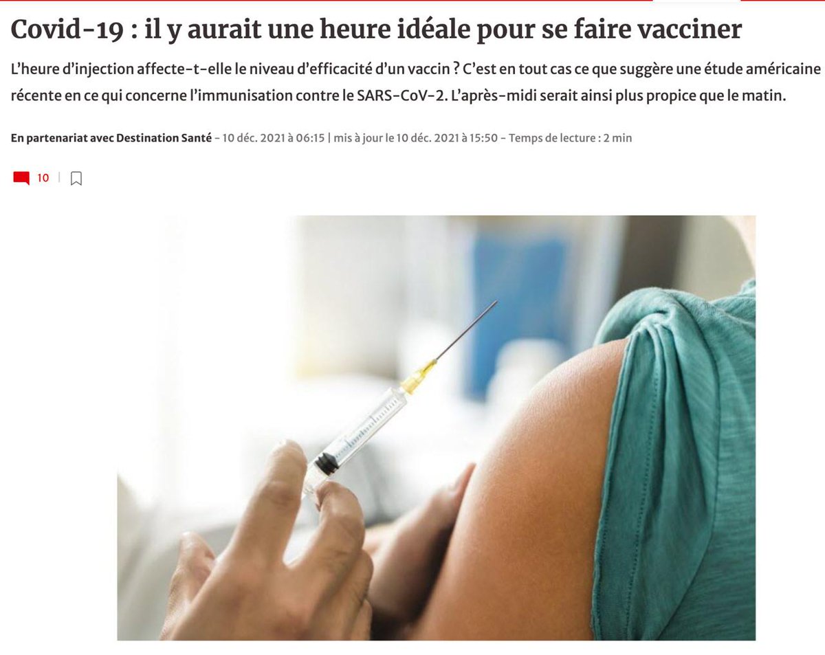 🔴 CoronaCircus

12/2021 D'après une étude, si l’injection a lieu l’après-midi, la formation d’anticorps est plus importante que si elle est faite le matin. Autre découverte : la réponse immunitaire s’est avérée meilleure pour les femmes, chez celles et ceux vaccinés avec la