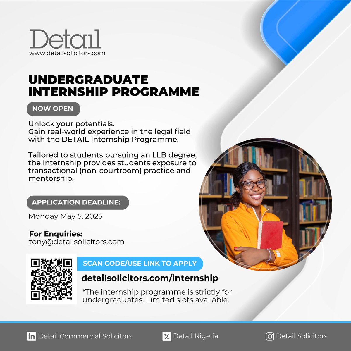 Take advantage of this opportunity and share with others who it may be beneficial to.

#DETAIL #internship #law #legaltraining