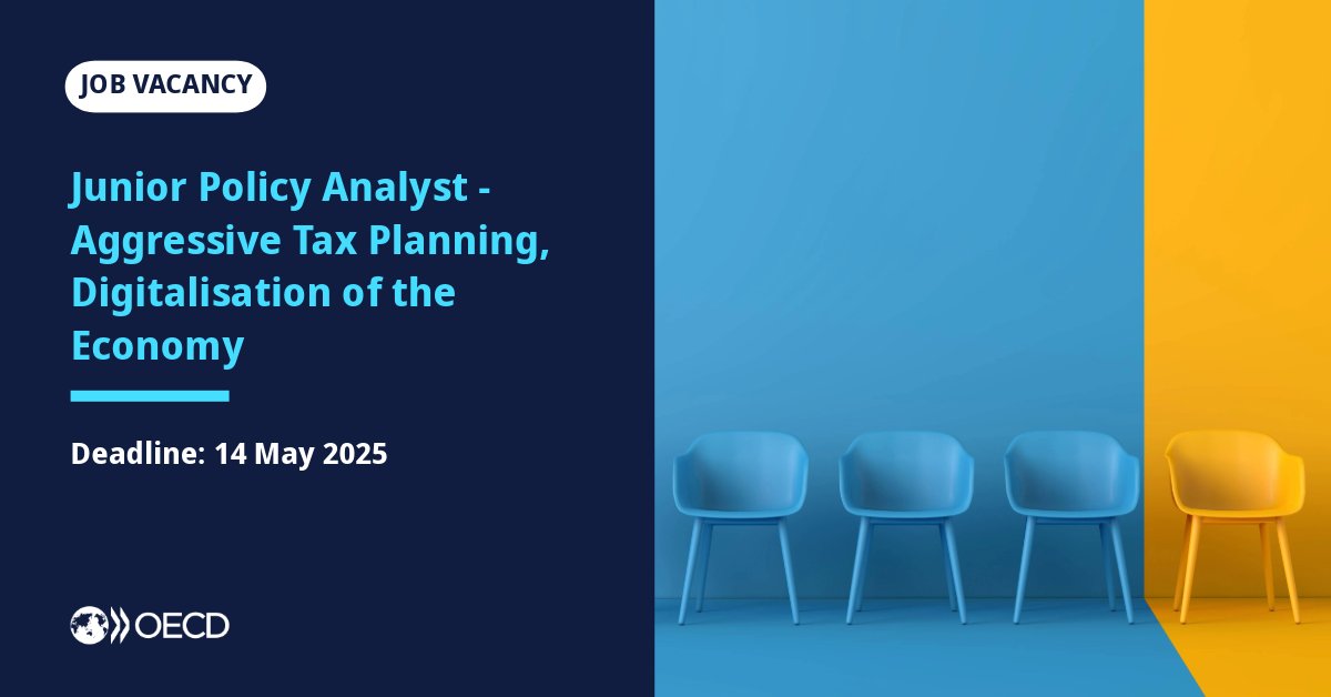 [JOB VACANCY] We are looking for a Junior Policy Analyst to contribute to the OECD’s work on the global minimum tax, providing technical input &amp; ensuring consistency and co-ordination among implementing jurisdictions.

🗓️Apply by 14 May (23:59 CEST)
➡️brnw.ch/21wSgdi