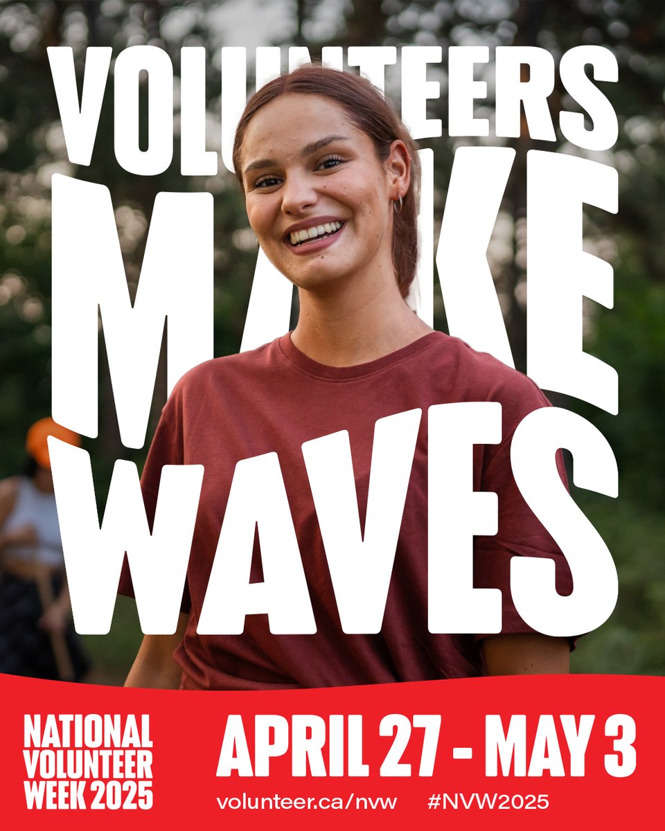 It’s time for Canada to celebrate our volunteers from coast-to-coast-to-coast! National Volunteer Week is April 27-May 3, 2025 – join us, alongside  <a href="/VolunteerCanada/">Volunteer Canada</a> , as we recognize the contributions of over 24 million volunteers! 

#NVW2025 #VolunteersMakeWaves