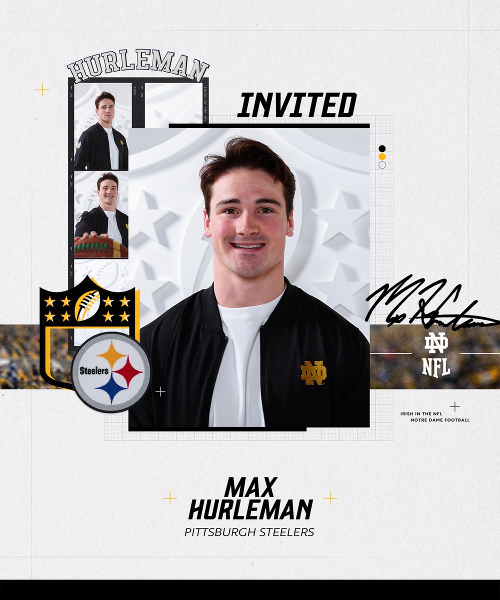 Notre Dame Football (@ndfootball) on Twitter photo Rookie Mini Camp Invite ☘️
Pennsylvania’s own 💛
<a href="/maxhurleman/">Max Hurleman</a> ➡️ <a href="/steelers/">Pittsburgh Steelers</a>
#GoIrish☘️ | #HereWeGo Rookie Mini Camp Invite ☘️
Pennsylvania’s own 💛
<a href="/maxhurleman/">Max Hurleman</a> ➡️ <a href="/steelers/">Pittsburgh Steelers</a>
#GoIrish☘️ | #HereWeGo