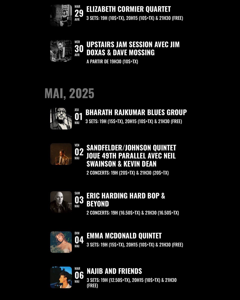 RSVP en ligne au upstairsjazz.com ou au 514-931-6808