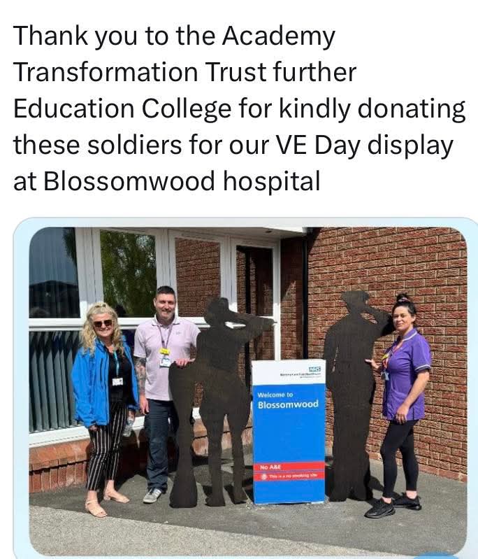 Robinward24's tweet image. Robin ward would like to thank you for the silhouette soldiers that will be putting up outside blossomwood mental health unit #VEDay80 #poppyappeal #robinward #nottshc
