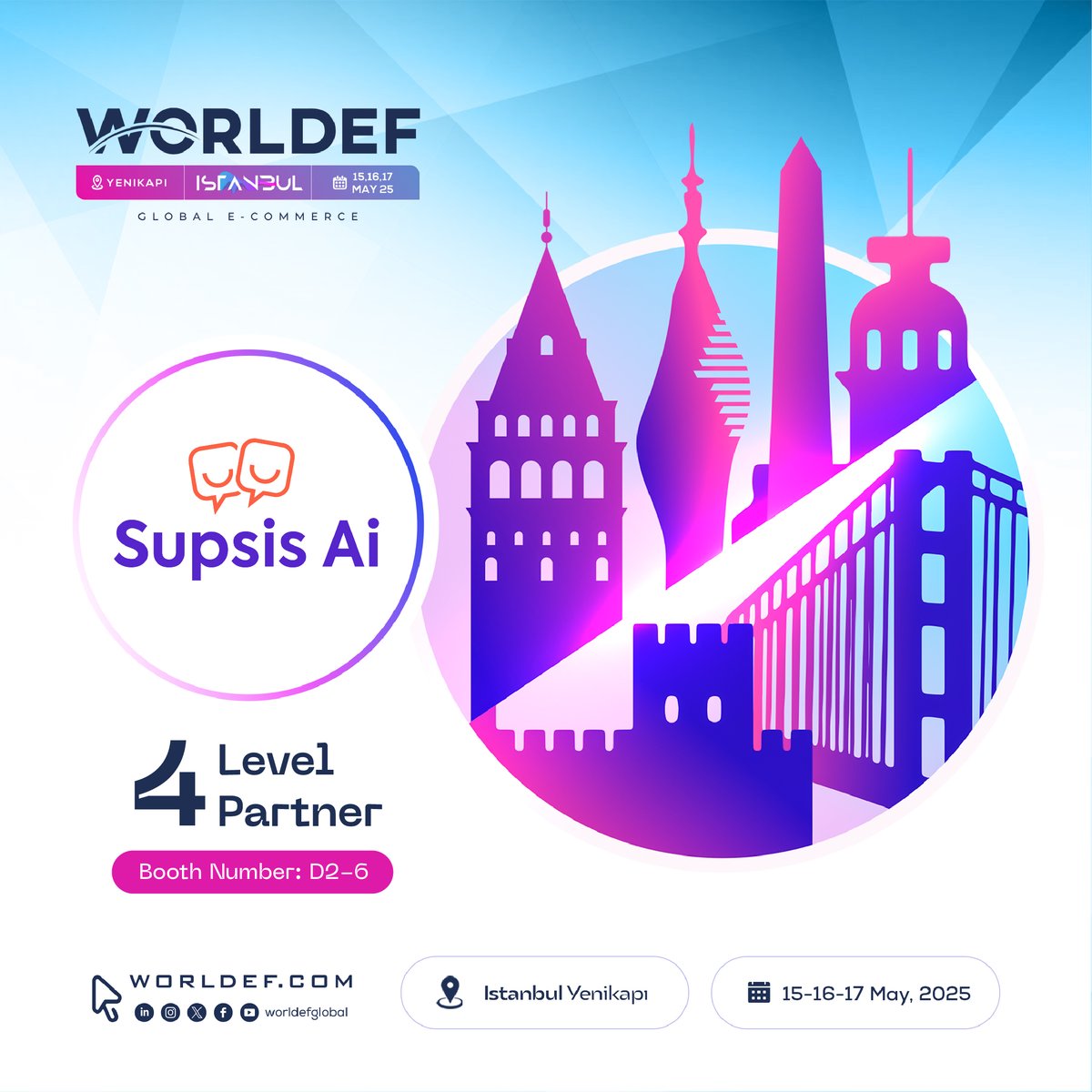 Supsis AI, 15-17 Mayıs’ta WORLDEF İstanbul 2025'te 4. Seviye Partner Olarak Yerini Alıyor!

Teknoloji ve inovasyon dünyasında en iyi çözümleri keşfederken, eğlenceli ve rekabetçi bir deneyim yaşamak için bizimle olun. Bu unutulmaz etkinlikte yerinizi alın, heyecana ortak olun!