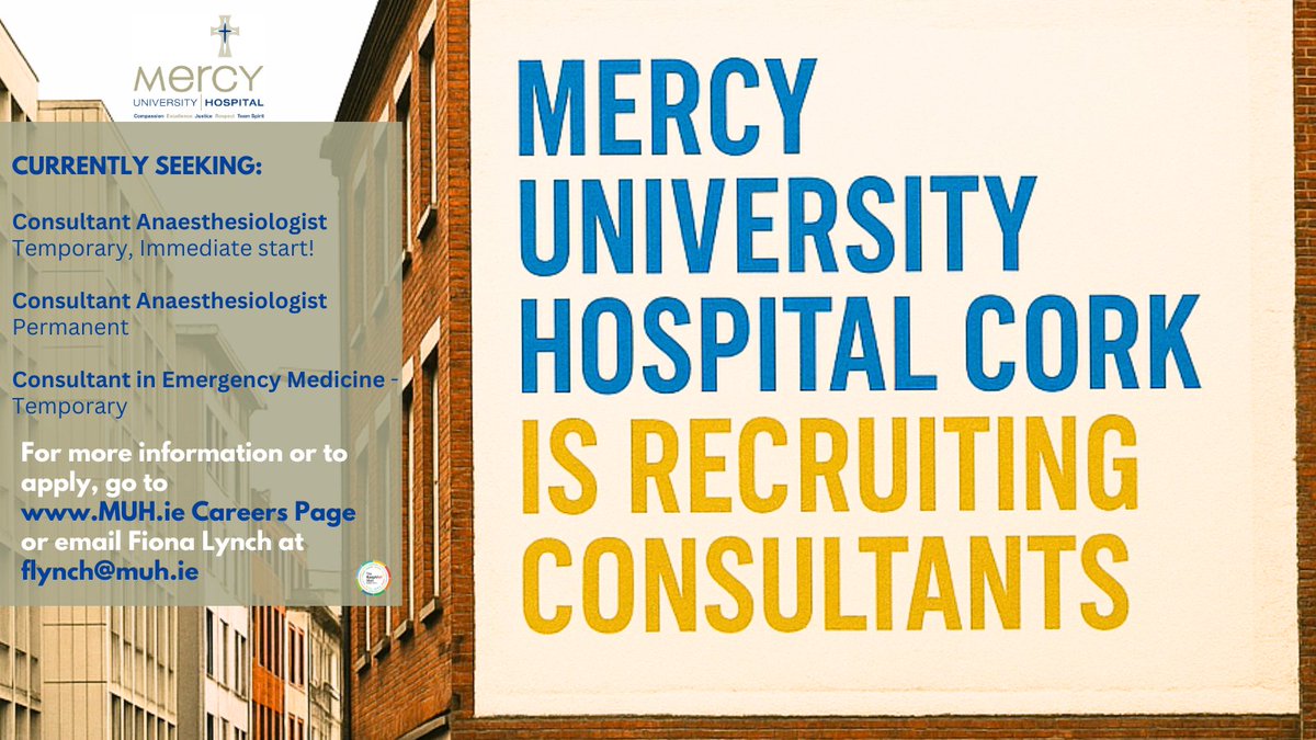 Deirdre O'Riordan (@deeoriordan8) on Twitter photo 🩺 #Consultants! <a href="/Mercycork/">Mercy University Hospital Cork</a> have the following opportunities:
✔Consultant in #EmergencyMedicine
✔Consultant #Anaesthesiologist (Temp, Immediate Start)
✔Consultant Anaesthesiologist (Permanent)
Go to careers.muh.ie/open-positions… to apply!
#HSEJobs #MedicalDoctors 🩺 #Consultants! <a href="/Mercycork/">Mercy University Hospital Cork</a> have the following opportunities:
✔Consultant in #EmergencyMedicine
✔Consultant #Anaesthesiologist (Temp, Immediate Start)
✔Consultant Anaesthesiologist (Permanent)
Go to careers.muh.ie/open-positions… to apply!
#HSEJobs #MedicalDoctors