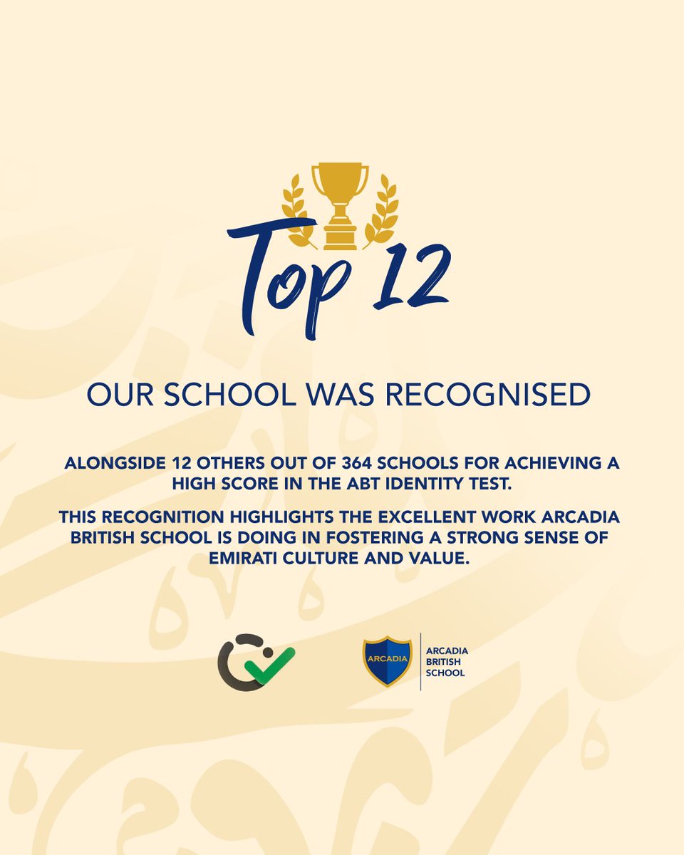 ArcadiaSch's tweet image. Our pupils have excelled in the ABT Assessments — standardised tests based on international standards for Arabic and Islamic studies, covering all four language skills. Well done to all!
#ABT #ABTIdentity #Top12 #UAE #Dubai #Education #ABS #Learning #SchoolLife #StudentSuccess