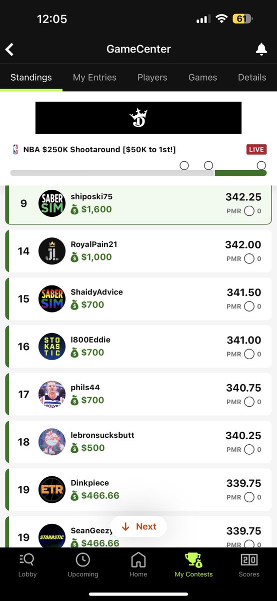 shiposki75's tweet photo. Sunday Funday did not disappoint with another NBA sweat yesterday! Got a 2nd and a 9th with two separate DFS tournaments! Thank you @SaberSim https://t.co/Ng8SLmjfUm
