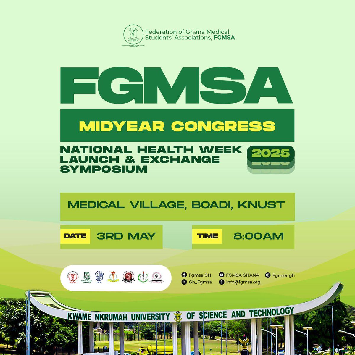 Gh_Fgmsa's tweet photo. *FGMSA MIDYEAR CONGRESS 2025!*
โโโโโโโโโโโโโ
Get ready for an exciting time of connection, learning, and growth as we launch the National Health Week, host the Exchange Symposium & discuss matters relating to the growth of medical students in Ghana.
#FGMSA #Midyearcongress https://t.co/dJUuGf5DSj