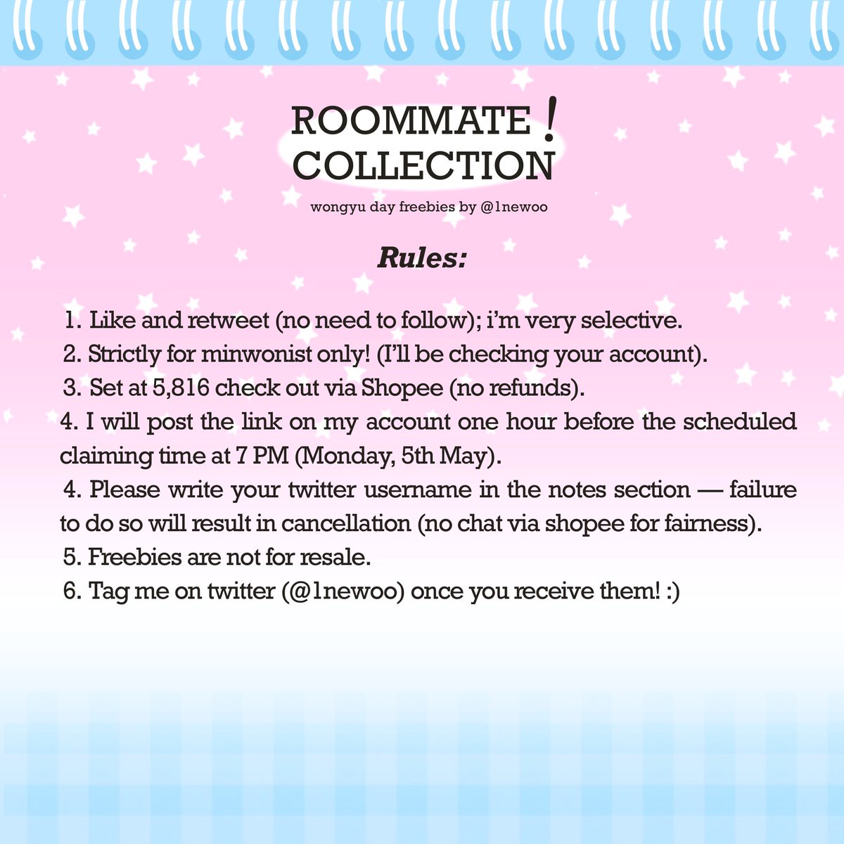 ✮⋆˙ wongyu day freeclaim 💘
— freebies by <a href="/1newoo/">ㅈje ⚯̮ ia</a> 

🗳️ limited qty..!! (trade? dm!)
claim event 5.5

rules check on the next picture >♡