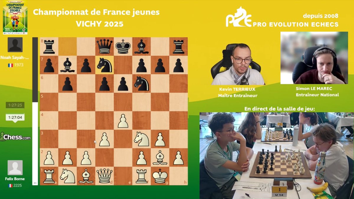 #Vichy2025 (@champfraechecs) on Twitter photo 🖥 C'est parti pour la 3e ronde du Championnat de France d'#Échecs Jeunes, commentée en direct par le Maître international Kevin Terrieux <a href="/P2EKev/">Pro Evolution Echecs</a> et Simon Le Marec <a href="/ProfSLM/">Le Marec Simon</a> sur twitch.tv/proevolutionec…
#Vichy2025 🖥 C'est parti pour la 3e ronde du Championnat de France d'#Échecs Jeunes, commentée en direct par le Maître international Kevin Terrieux <a href="/P2EKev/">Pro Evolution Echecs</a> et Simon Le Marec <a href="/ProfSLM/">Le Marec Simon</a> sur twitch.tv/proevolutionec…
#Vichy2025