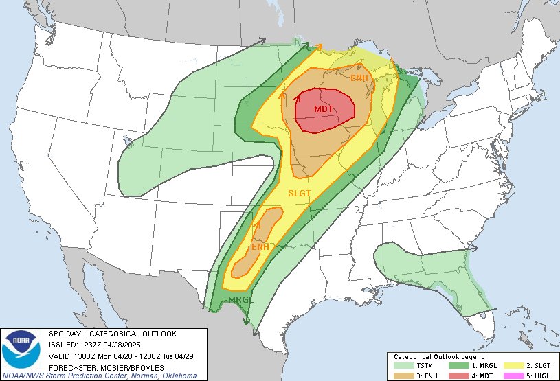 7:39am CDT #SPC Day1 Outlook Moderate Risk: for southern MN, northern IA, and western WI spc.noaa.gov/products/outlo…