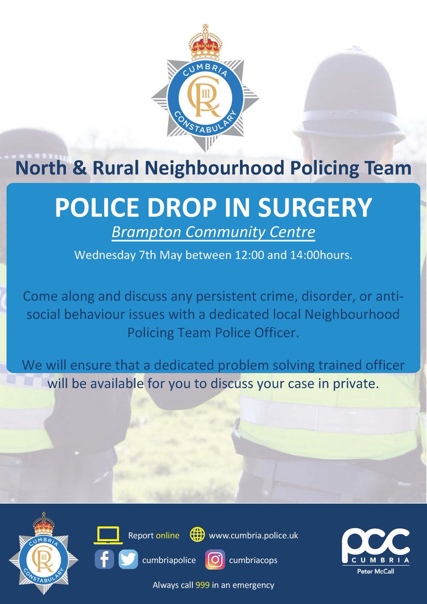 Brampton police desk at the Community Centre on Wednesday 7th May 2025. Come and see your local beat officer between 12:00 and 14:00hours to discuss any local issues and concerns.