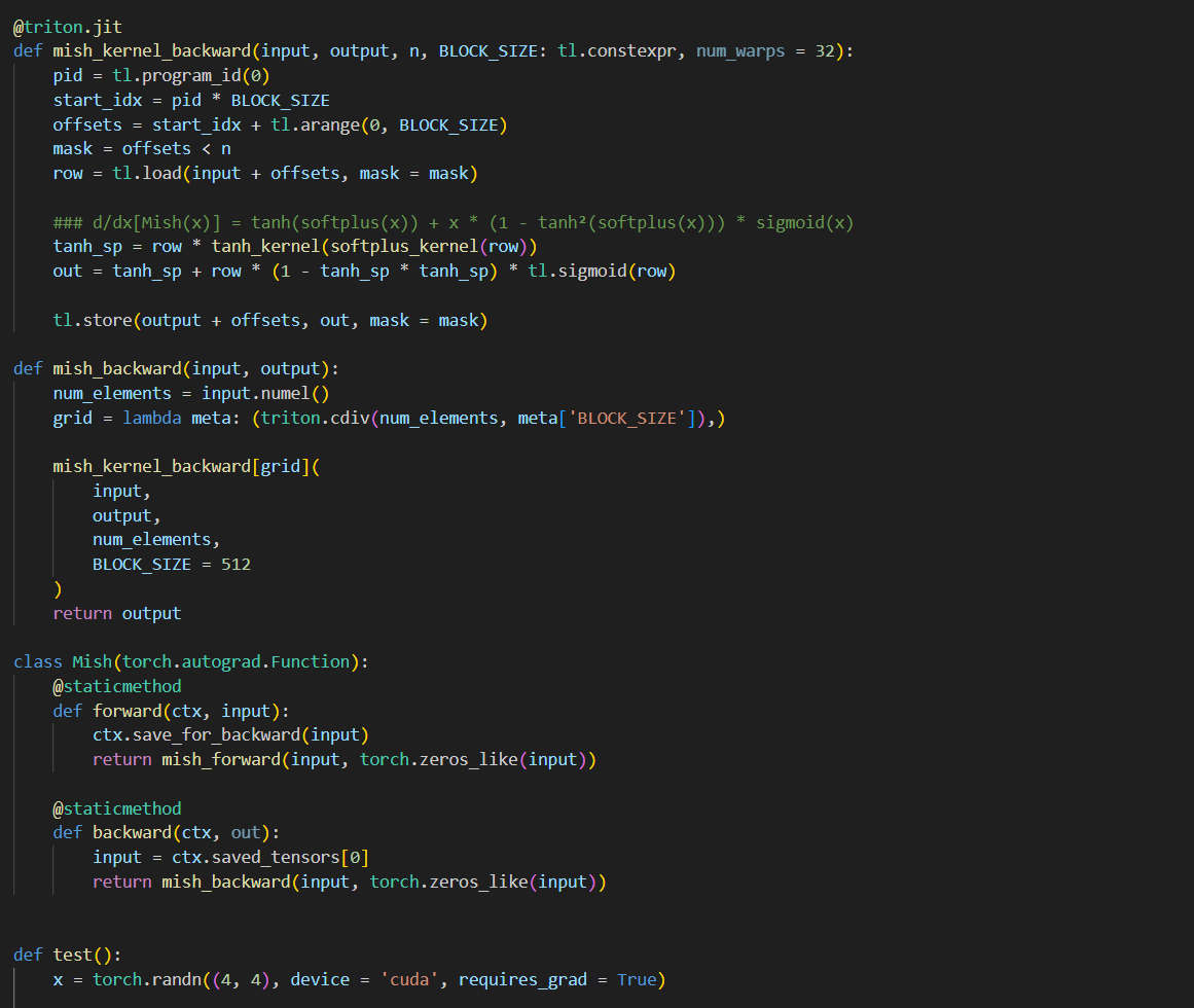jino_rohit's tweet image. day 28 #100daysofcuda

Implemented backward pass for mish kernel and compared it with torch backward gradients!
Almost fully equipped with using custom triton kernels for pytorch modules

Code - github.com/JINO-ROHIT/adv…