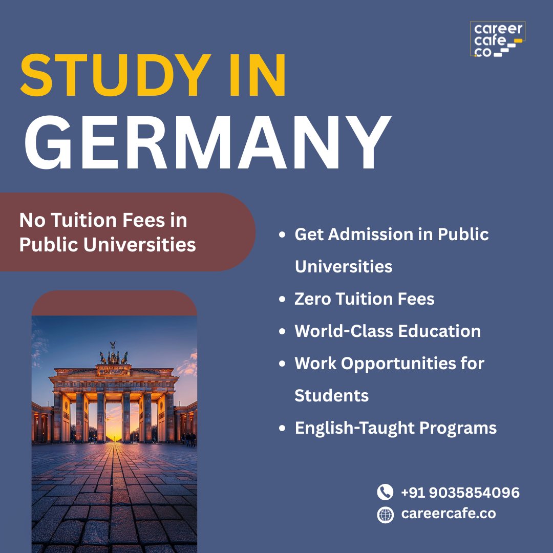 CAREERCAFE6's tweet photo. Study in Germany — where world-class education meets zero tuition fees! #StudyInGermany #GermanyEducation #NoTuitionFees #PublicUniversities #GlobalEducation #StudyAbroad #CareerCafeCo #InternationalStudents #StudyOpportunities #GermanUniversities #WorldClassEducation #Education https://t.co/0JnLqZy58k