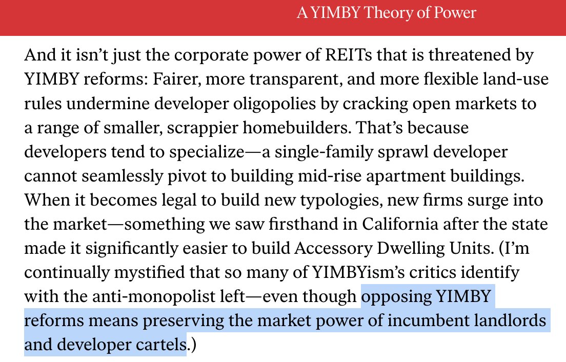 YIMBY reforms are straightforwardly pro-competition, anti-monopoly. Glad to see someone come out and say this, in @TheNation no less.