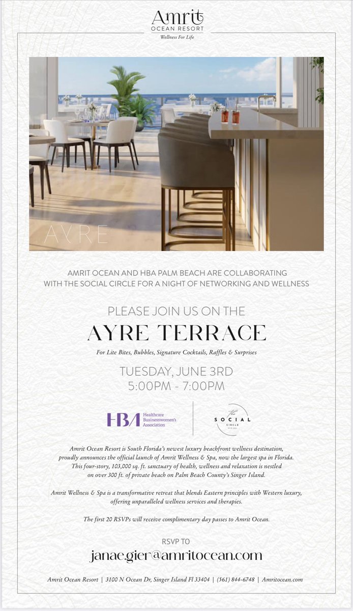 Please join #HBAPalmBeach as they partner with The Social Circle for a networking event at Amrit Ocean Resort.  We hope to see you there!