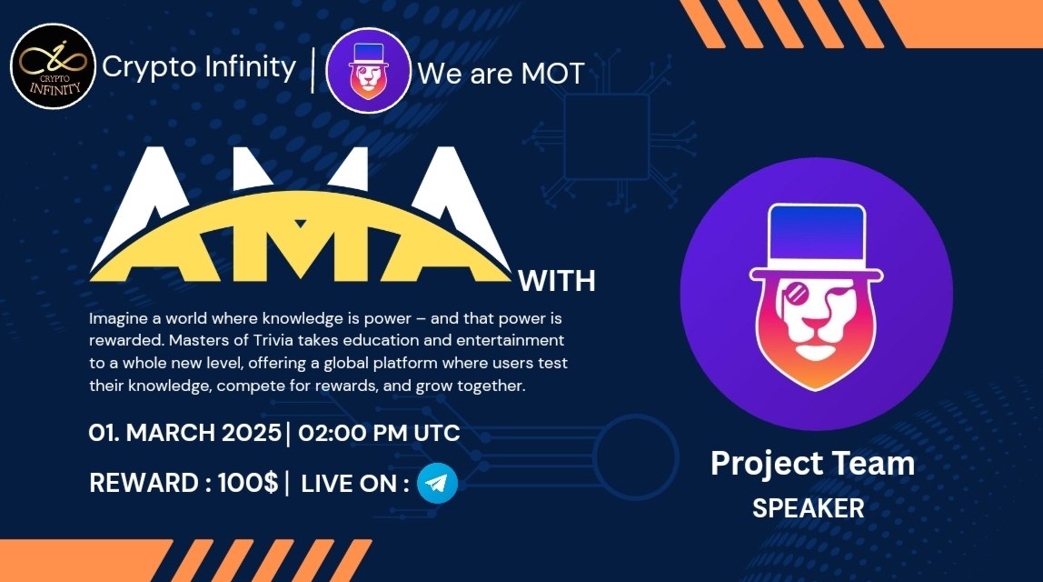 CryptoinfinityT's tweet photo. 🔊We Are Pleased To Announce Our #Video_AMA with #Weare_MOT

🗓Date: 1th March, 2025
⏰Time: 2:00 PM UTC 

💰Rewards: $100 USDT
🏘Venue:https://t.co/1kdVvrRHsu

🔰Rules
1️⃣ Follow:https://t.co/Mc1bZMzq8v 
 &amp;
https://t.co/HZK6ZXANEq

2️⃣ Like, Retweet &amp; Send Your  Question https://t.co/T3vI9ip3bF