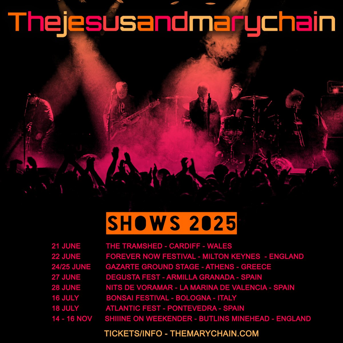 TheMaryChain (@themarychain) on Twitter photo Confirmed shows for 2025 starting with a warm-up show on Saturday 21st June at <a href="/TramshedCF/">Tramshed Cardiff</a> in Cardiff, Wales.
Tickets/Info: themarychain.com/shows Confirmed shows for 2025 starting with a warm-up show on Saturday 21st June at <a href="/TramshedCF/">Tramshed Cardiff</a> in Cardiff, Wales.
Tickets/Info: themarychain.com/shows