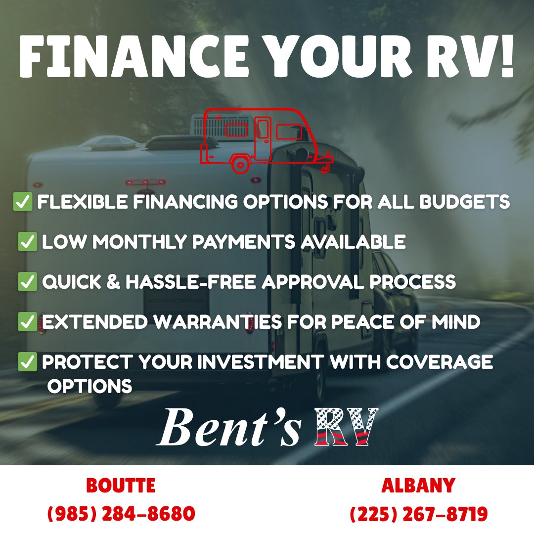 BentsRV's tweet image. Ready to hit the road? We make RV ownership simple with flexible financing, low monthly payments, and extended warranty options to keep you covered!
Start your adventure today! 👉 bentsrv.com/finance-and-wa…

#RVFinancing #WarrantyProtection #BentsRV