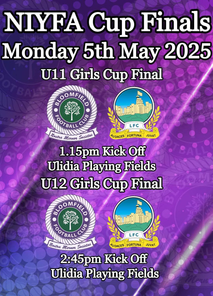 A massive day for our Girls Section, as they face off against Linfield in 2 of the NIYFA Cup Finals.

We hope to see plenty of support for the girls.

We’ll also be inviting our players and supporters back to Malone Rugby Club @ 4:30pm for food and drink following the games.