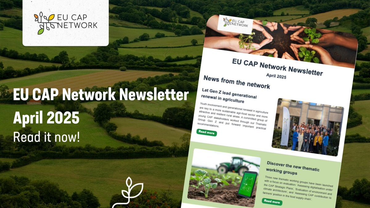 The April edition of the EU CAP Network newsletter is out! 📢

In this edition, learn about: 
👩‍🌾 Gen Z leading the generational renewal in agriculture🧑‍🌾 
🤝 New Thematic Working Groups 
🏆National Good Practices competitions in 🇪🇸 and 🇸🇮  

🔗kont.ly/715ffd09