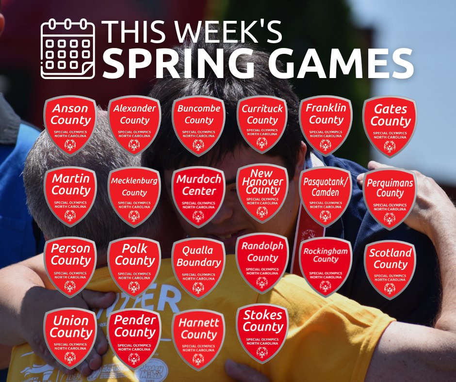 SONorthCarolina's tweet image. 🥁Drum roll please... Here is this weeks line up of Spring Games!🌷
 📍Check out which counties are celebrating this week and come show your support!
👉For full details and weather updates, visit ow.ly/uqbA50Vw8Cs

#SONC #SpringGames #InclusionInAction