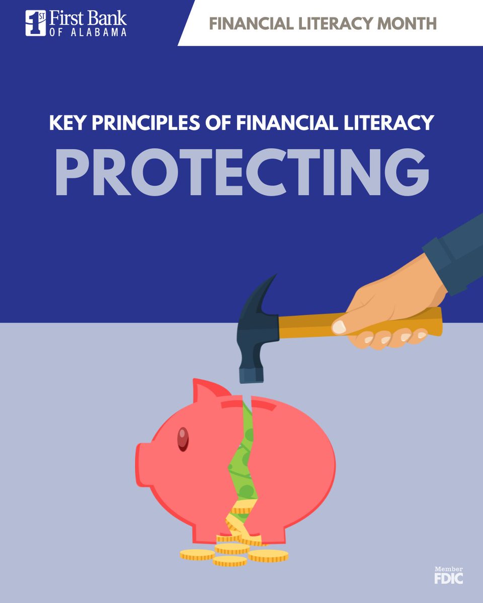 As we wrap-up Financial Literacy Month, we're introducing the fifth &amp; final core principle of financial literacy: PROTECTING!
This principle is about preparing for unexpected risks. Build an emergency savings fund, protect your identity, and use insurance to cover risks.