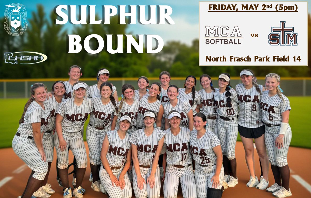 Mount Carmel Academy Cubs Softball (@mca_cubs_sb) on Twitter photo The CUBS are heading to Sulphur this weekend to play for the LHSAA state championship. Pack your bags and make the trip to come out and support your CUBS! The semifinal game is Friday at 5 p.m. in Sulphur!
<a href="/mcacubs/">Mount Carmel Academy</a> <a href="/GeauxPrepsLA/">GeauxPreps.com</a> @Softball_La <a href="/VSNLouisiana/">Varsity Sports Now</a> <a href="/nolaprep/">NOLA.com Prep Sports</a> <a href="/CCSprep/">CCS Prep Coverage</a> The CUBS are heading to Sulphur this weekend to play for the LHSAA state championship. Pack your bags and make the trip to come out and support your CUBS! The semifinal game is Friday at 5 p.m. in Sulphur!
<a href="/mcacubs/">Mount Carmel Academy</a> <a href="/GeauxPrepsLA/">GeauxPreps.com</a> @Softball_La <a href="/VSNLouisiana/">Varsity Sports Now</a> <a href="/nolaprep/">NOLA.com Prep Sports</a> <a href="/CCSprep/">CCS Prep Coverage</a>