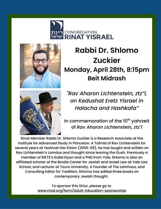 ZuckierShlomo's tweet image. Looking forward to giving this Yahrtzeit Shiur tonight, commemorating ten years Rav Lichtenstein ztz&quot;l&apos;s passing.
After yesterday&apos;s very successful communal event, this is a way to honor Rav Aharon Bo Bayom with Talmud Torah proper.
All are welcome to join!